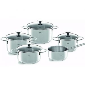 Fissler Copenhagen Lot de 5 Casseroles en Acier Inoxydable avec Couvercle en Verre Compatible Induction Tous Feux
