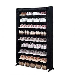 Herzberg Etagères à Chaussure à 9 Niveaux HG8077-BLK - Stable et Robuste- 2 à 3 Paires par Couche- Tissu imperméable- Installation Facile- Légères et Portables