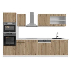 Image de Cuisine R-Line, 300 Cm Avec Armoire Haute, Sans Plan De Travail, Artisan Chêne/Blanc, Vicco