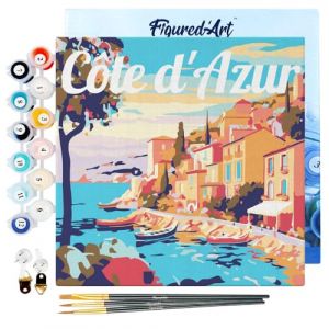 Figured'Art Mini Peinture par Numéro Adulte 20x20cm avec cadre Côte d'Azur - Petit Format Kit de Loisir Créatif DIY Numéro d'Art Complet