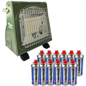 Chauffage &agrave; gaz portable 1.7KW C&eacute;ramique + 12 Cartouches gaz Thermocouple ODS Int&eacute;rieur et Ext&eacute;rieur ALPEN