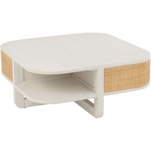 Table B e en Rotin "Molly" 85cm Blanc & Beige Prix