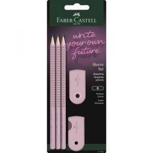 Faber-Castell 217084 - Set de crayons avec étui - Avec taille-crayon, gomme et 3 crayons - Grip 2001 - Rose Shadows