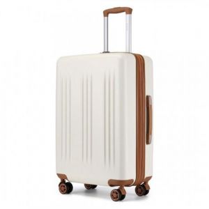 Valise 75x47.5x29.5cm Valise Rigide Ultra Léger ABS Extensible Valises à 4 roulettes et Serrure TSA, Creme