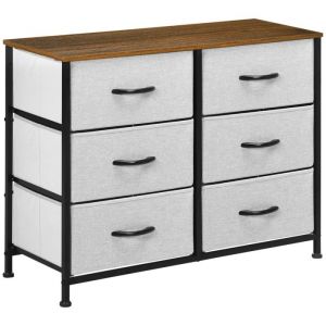 Homcom Commode meuble de rangement 6 tiroirs pliables châssis acier noir plateau aspect bois non tissé gris