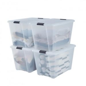 Iris Ohyama Bo&icirc;te plastiques, Lot de 4, 4 x 60 L, Herm&eacute;tique - DDNTB-60 -Transparent - L58 x P39.5 x H36.5 cm
