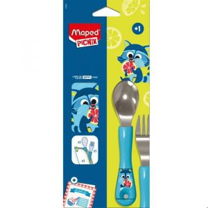 Maped Couverts Enfant avec &Eacute;tui Raton Laveur - Cuill&egrave;re et Fourchette Ergonomiques - Prise en Main Facile - Passe au Lave-Vaisselle - &Eacute;tui Lavable