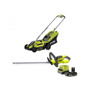 Ryobi Pack Tondeuse électrique 1300W 33cm RLM13E33S - Taille-haies 18V One+ OHT1845 - Batterie 2,0Ah et chargeur