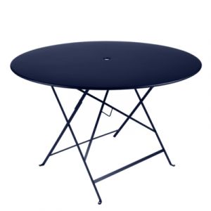 Image de Fermob Table pliante Bistro / Ø 117 cm - Trou parasol bleu abysse en métal