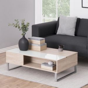 Selsey KOSTRENA - Table basse relevable avec élément en verre trempé chêne sonoma 110x60 cm