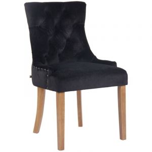 Décoshop26 Chaise de salle à manger x1 design antique capitonné en velours noir avec 4 pieds en bois clair