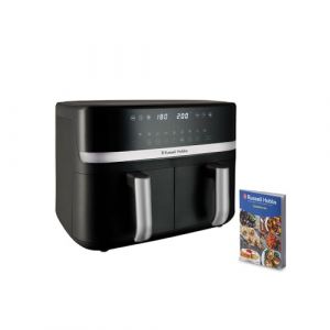 Russell Hobbs Air Fryer Rapid Air 9L (2 compartiments à 4,5l, Compact, silencieux, 9-en-1) Friteuse sans huile (économe, tactile, gril, rôtit et plus, pièces antiadhésives, lave-vaisselle) 27681-56