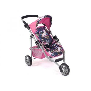 Bayer Chic Poussette sport 3 roues poupee et poupon licornes rose / bleu - 70x33x62cm reglable 33-62cm - pliable - set jouet fille + carte