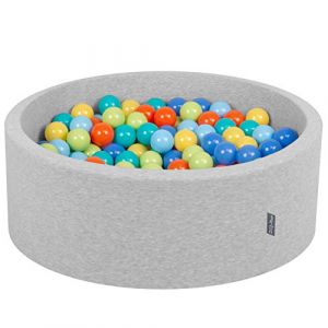 KiddyMoon 90X30cm-200 Balles ? 7Cm Piscine À Balles Pour Bébé Rond Fabriqué En UE, Gris Cl.:Vert Cl-Orange-Turq-Bleu-Babyblue-Jaune