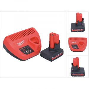 Milwaukee M12 HNRG-501 Batterie Starter Set HB5 High Output 12 V 5,0 Ah / 5000 mAh Li-Ion Batterie (4932480165 ) + M12-C12C Ladegert