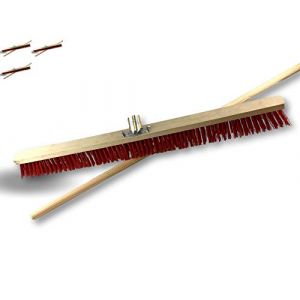 Kibros Balai d'atelier Type cantonnier | Lot de 3 | Piste Extérieur | Longueur 100 cm | Garnissage Brosse PVC Rouge | Semelle Bois | Douille métal boulonnée Ø 28 mm | avec Manche | 2390BMx3