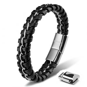 Bracelet en Cuir pour Homme SERASAR B010-23 Argent Bracelet &eacute;l&eacute;gant avec fermoir magn&eacute;tique cadeau parfait pour p&egrave;re ou fr&egrave;re