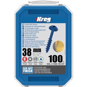 Kreg 100 vis Blue-Kote - 8 x 38 mm - filetage épais - Maxi-Loc carré
