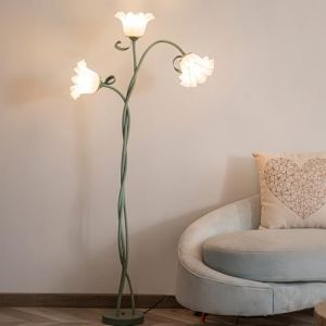 Meibeileil Fleur Lampadaire Sur Pied Salon Spirale,DIY Arc Lampe Salon Avec 3-Fleurs,Vintage Col De Cygne Dimmable Liseuse Lampadaire,Dopamine DéCo Lampe Sur Pied pour Chambre,Bureau,H170Cm,Vert.