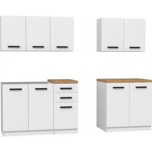 Hucoco - anine - Cuisine Compl&egrave;te Modulaire + Lin&eacute;aire l 200 cm 6 pcs - Plan de travail inclus - Meubles armoires cuisine - Blanc