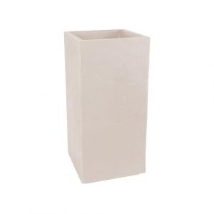 Eda Plastiques Bac &agrave; Fleurs Carr&eacute; Haut Volcania 31 L - D&eacute;cor Imitation Pierre - Double Paroi - Zone de R&eacute;tention d'eau - 39,5 x 39,5 x 80 cm - Beige Calcaire