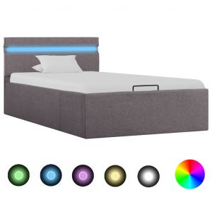 VidaXL Cadre de lit à stockage hydraulique à LED Taupe Tissu 90x200 cm