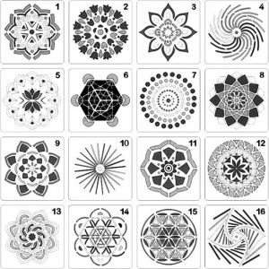 Happy Goods Pochoirs de peinture à points Mandala 16 pièces 13x13cm | points | dotting art - Pochoirs Hobby - pochoirs de dessin - pochoirs de peinture