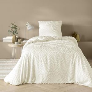 Douceur d'Int&eacute;rieur, Parure de Lit 2 Pi&egrave;ces (140 x 200 cm) Heltie Ivoire, Microfibre Tuft&eacute;e