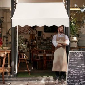 Goplus - Store Banne Manuel Rétractable 1,5X1,2M en Aluminium,Auvent Banne de Balcon Rétractable,Hauteur Réglable,Beige