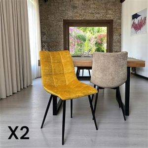 Image de Chaise en velours moutarde motif damier (lot de 2) palerme