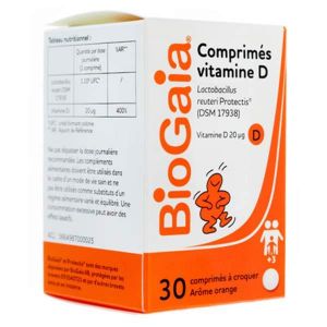Biogaia Vitamine d L. Reuteri Protectis Arôme Orange 30 Comprimés à Croquer