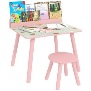 Ensemble table et chaise enfant - AIYAPLAY - avec porte-livres - motifs dours - pour enfants 3-8 ans - pour chambre salon - rose