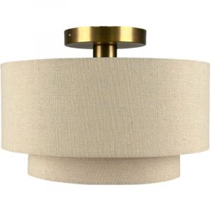 Relaxdays Plafonnier, lin et métal, H x D : 24 x 35 cm, E27, lampe de plafond salon, chambre, beige/bronze