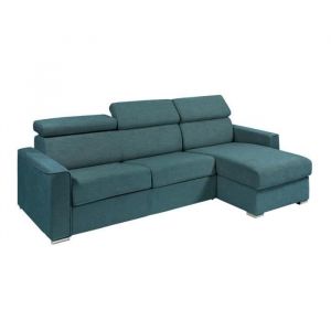 Canapé d'angle réversible convertible express en tissu bleu - Couchage 160 cm - Matelas 18 cm - VIZIR