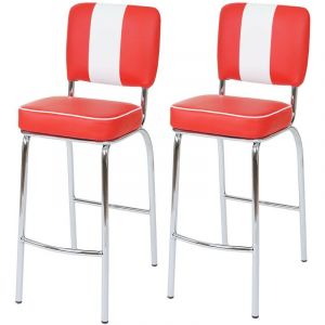 Décoshop26 Set de 2 tabourets de bar en simili-cuir rouge et blanc et métal design rétro - rougeed