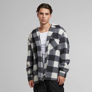 Urban classics Big Check Jacket With Hood, Coupe-vents, en noir, taille: M - Couleur noir - Taille M
