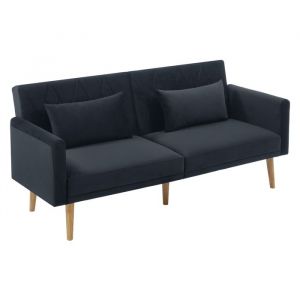 Canapé Convertible en tissu velours, canape 2 Places,avec fonction couchage,Petit canapé,180x75x82cm,Noir