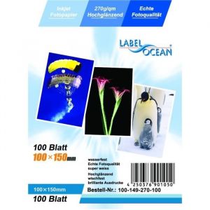 LabelOcean - 100 Feuilles Papier Photo 10x15 cm (100x150mm) Premium Haute Brillance 270g