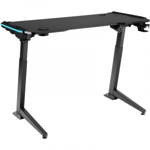 TecTake Bureau HEMINGWAY R&eacute;glable en Hauteur &Eacute;lectrique 130x 67,2x 72-121cm - Table de gaming r&eacute;glable en hauteur avec &eacute;clairage LED, bureau de gaming, table