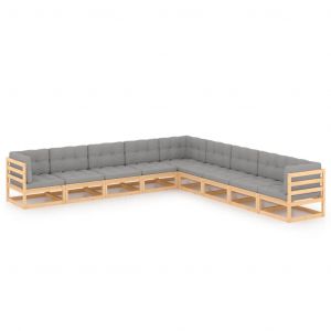 VidaXL Salon de jardin 9 pcs, avec coussins Bois de pin massif.