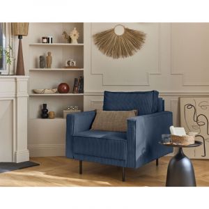 Charlie - fauteuil - pieds hauts - en velours côtelé - Bleu marine