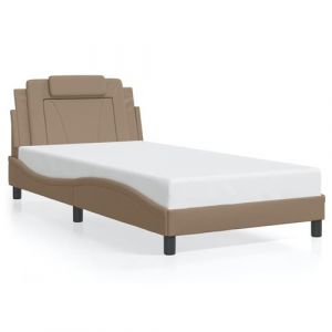 VidaXL Cadre de Lit avec Lumières LED, Lit Rembourré avec Coussin, Lit Simple, Lit Adulte Chambre, Moderne, Cappuccino 100x200 cm Similicuir