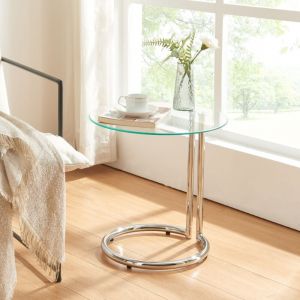 [en.casa] - Table d'appoint Ylivieska verre trempé 46 x 45 cm transparent chrome