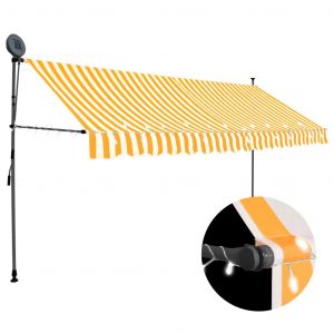 VidaXL Auvent manuel rétractable avec LED 400 cm Blanc et orange