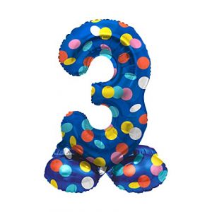 Folat 63973 Ballon Aluminium Num&eacute;ro avec base Chiffre 3 Colorful Dots 72 cm-Pour Date, Anniversaire, D&eacute;coration, pas besoin d'h&eacute;lium, Multicolore