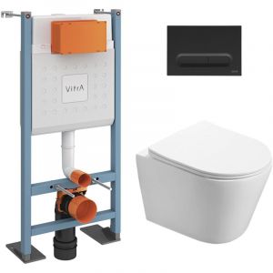 vitra Pack WC Bâti-support autoportant V-Fix Core + WC SAT sans bride et fixations invisibles + Plaque noir mat (VFTFINFI6)