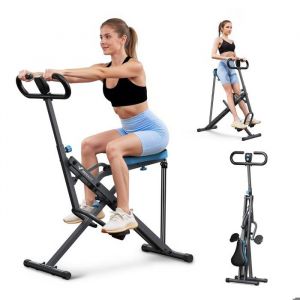 Merach - Appareil de Fitness, Type &Eacute;quitation, R&eacute;sistance R&eacute;glable, Pliable, 160 kg, &Eacute;cran lcd, Pour Abdos, Jambes, Dos, Gris