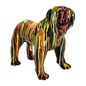 Altobuy - Statue Chien Molosse en Résine Noir Coulures Multicolores