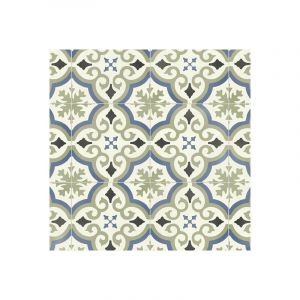 Décoweb Sol Vinyle First - Effet carreaux de ciment arabesques vert et bleu - 3 x 6m (18m²)