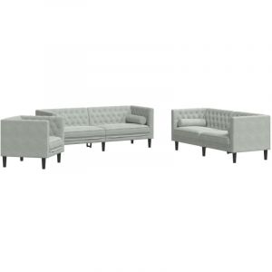 VidaXL Ensemble de canapé Chesterfield et traversins 3 pcs gris clair, canapé, siège de canapé, canapé relax, canapé confort, fauteuil tv